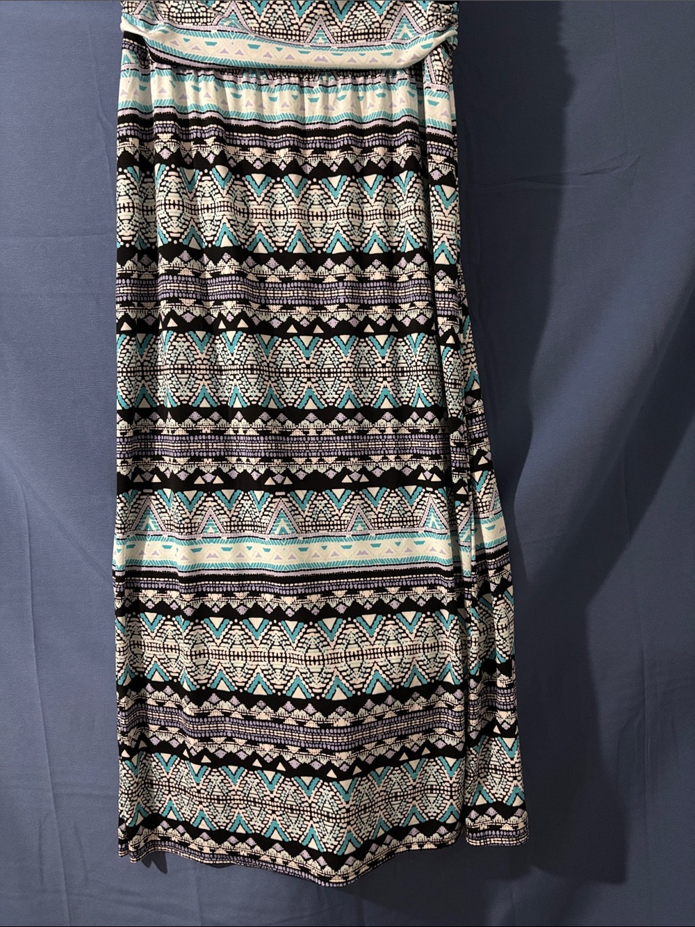 NWOT I.N. Studio Black, White & Teal Aztec Maxi Skirt